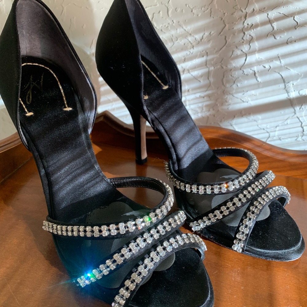 Elegant Black Stiletto Heels with Rhinestone Straps